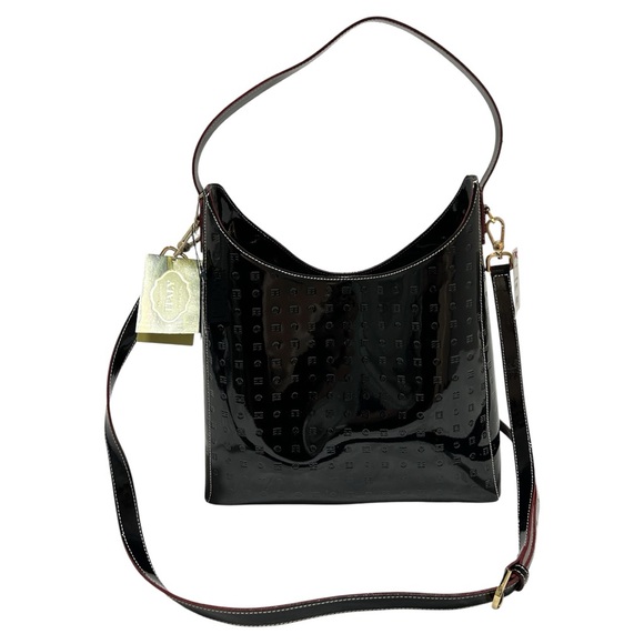 Arcadia Bellissimo Italy Black Genuine Patent Leather Sleek Handbag - Picture 1 of 8